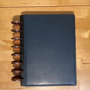 M by Staples arc Navy Blue Leather Notebook with Bronze Color Rings